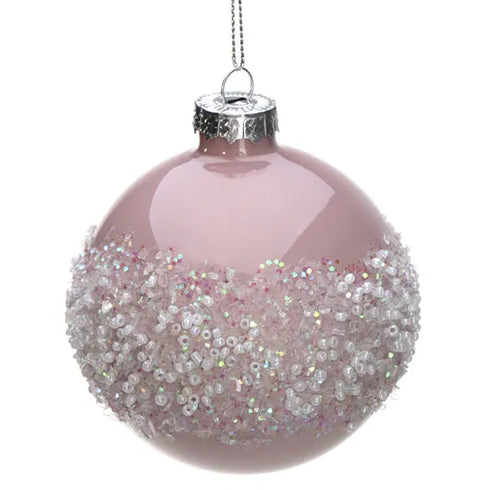 Julkula i glas, Rosa m. pärlor, Dia8cm