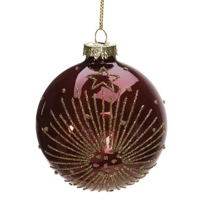 Julkula i glas, Brun m pärlor, Dia8cm