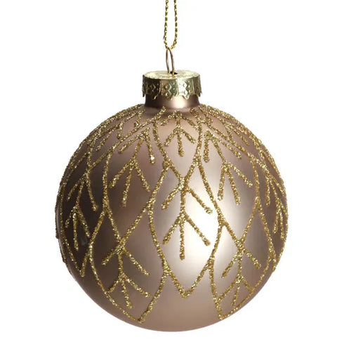 Julkula i glas, Dia8cm, Guld m. grenar