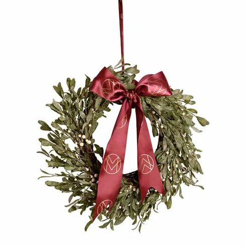 Krans med rött band, Dia. 56cm, Grön/Röd