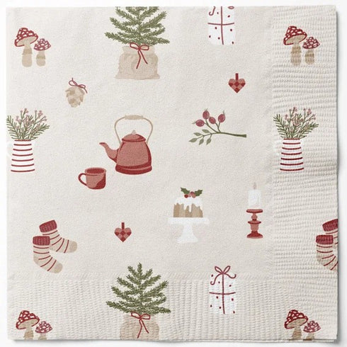 Napkins, 3-ply, Beige, Christmas Cheer