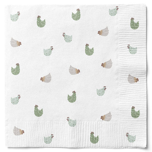 Servetter, 3-lags, Vit, Kycklingar, Happy Easter