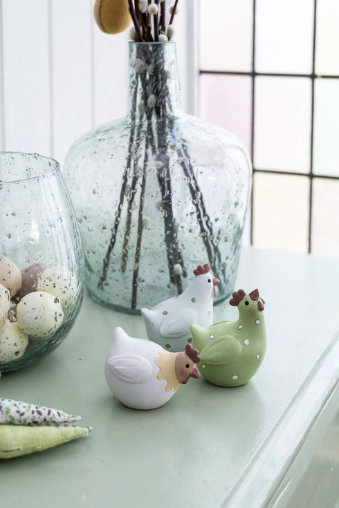 Kyckling, H 8cm, Grön/Grå/Vit Happy Easter