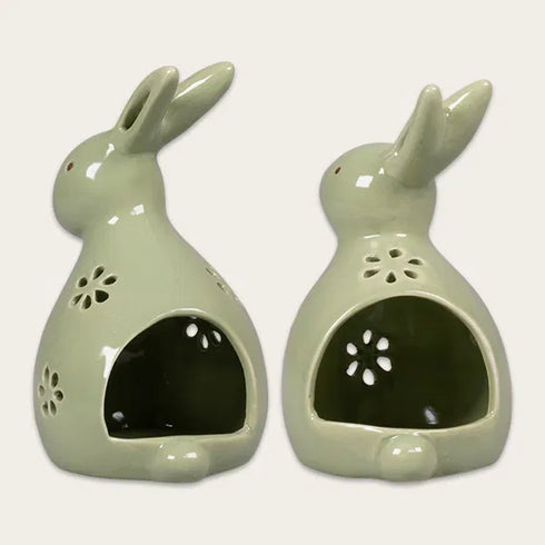 Tealight holder, H 13.6/11.3cm, Ceramic, Green, 2 assorted