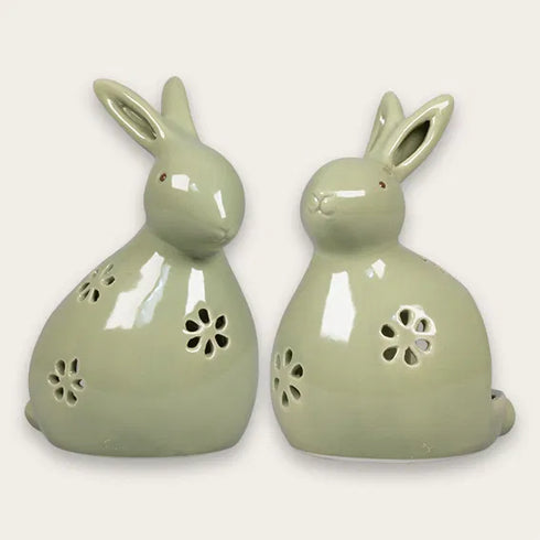 Tealight holder, H 13.6/11.3cm, Ceramic, Green, 2 assorted