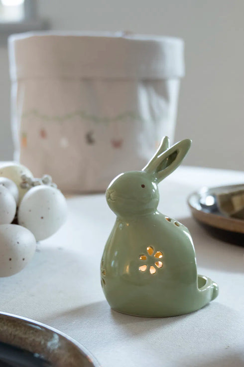 Tealight holder, H 13.6/11.3cm, Ceramic, Green, 2 assorted