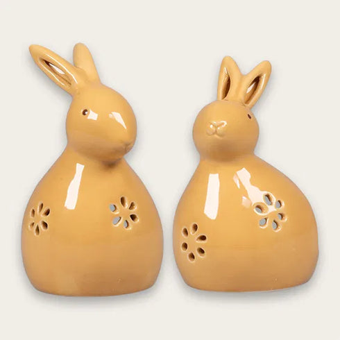 Ljusstake för värmeljus, H 13,6/11,3cm, Keramik, Gul, 2ass