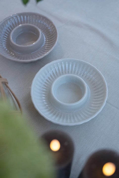 Ljusstake, H 3.2cm, Dia. 16.3cm, för ljus dia 6cm, shiny cream