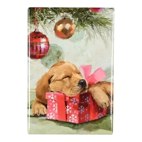 Kylskåpsmagnet, Hundvalp, Cosy Christmas, H 8cm
