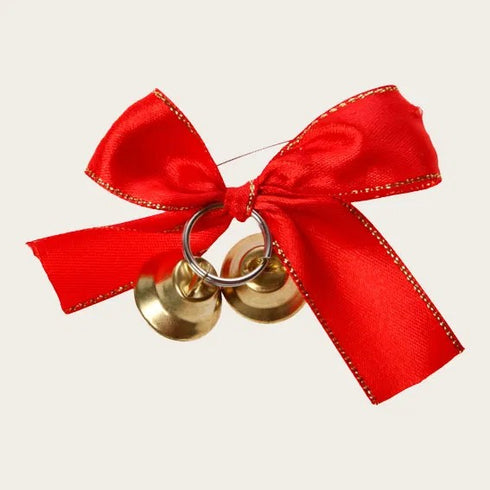 Broch rosett & metallklocka, H 3cm Guld/Röd