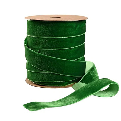 Fabric ribbon, Velvet, Green, 10m/roll