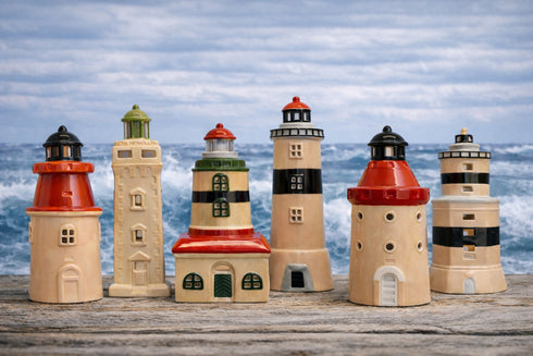 Keramikhus, Landsort fyr, för värmeljus, H 18cm