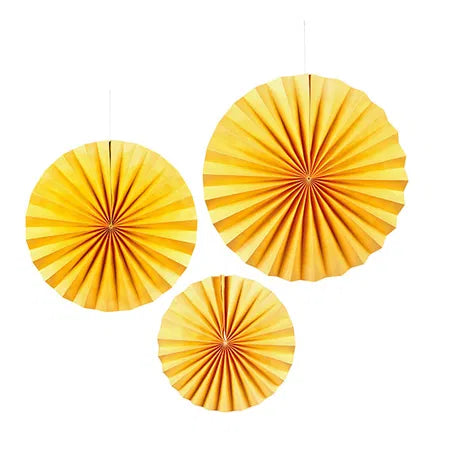 Vikbara pappersfläktar i 3 storlekar, Gul