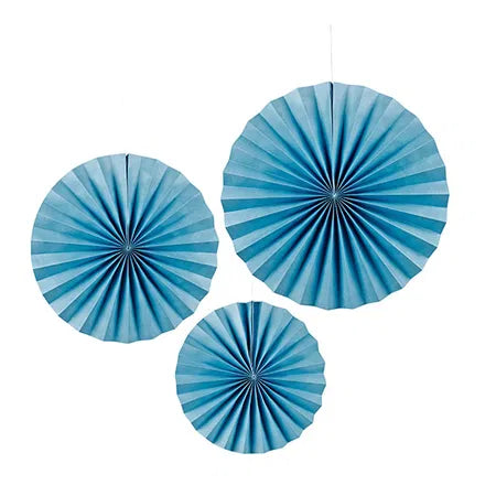 Vikbara pappersfläktar i 3 storlekar, Blå