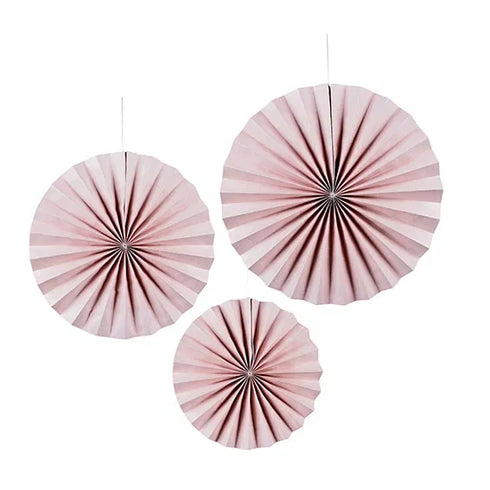 Vikbara pappersfläktar i 3 storlekar, Rose