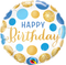 18" ROUND QX FOIL PRINT 001CT BDAY BLUE & GOLD DOTS