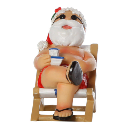 Jultomten på strandstol, H 7,6cm, Naturfärgad