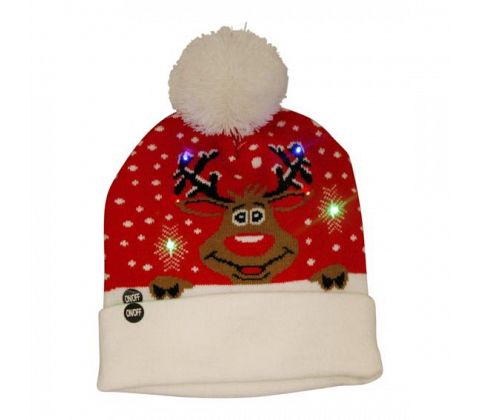 Mössa med blinkande julmotiv ren, LED ljus