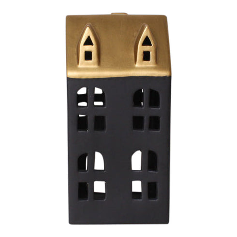 Keramikhus, Svart/guld, H 20cm
