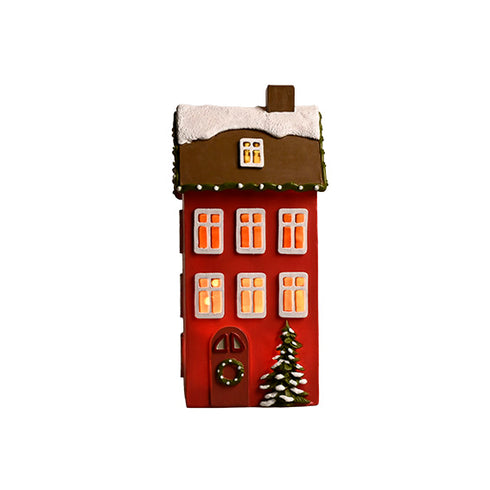 Hus fördekoration med LED timer, H 27cm, Grå