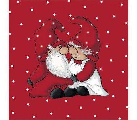 Servetter, 3-lags, Röd, Tomtepar, Santa Petit