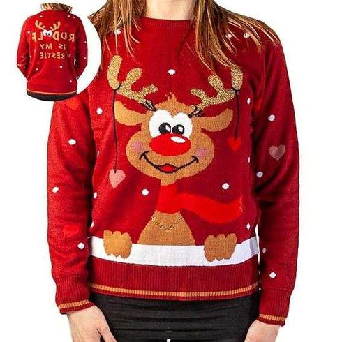 Jultröja Dam röd med ren 4ass