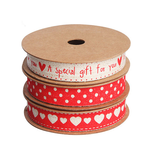 Tygband, 3 ass, Röda/vita, Star Collection