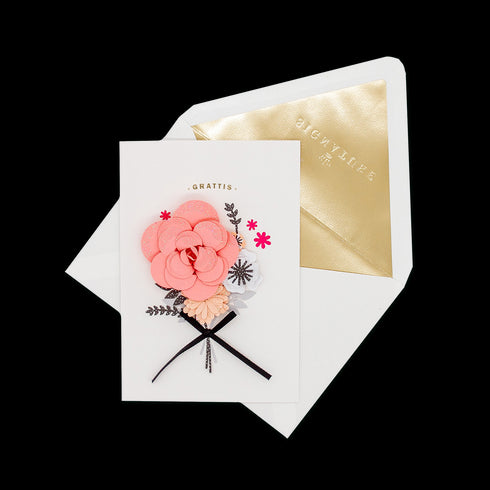 3D Kort Rosa Blomma Grattis