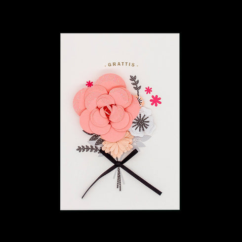 3D Kort Rosa Blomma Grattis