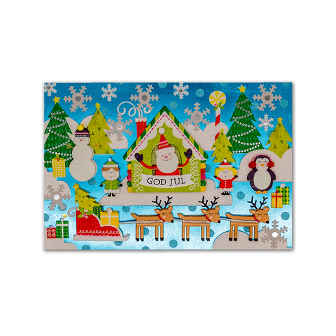 3D Julkort Tomten tittar ut