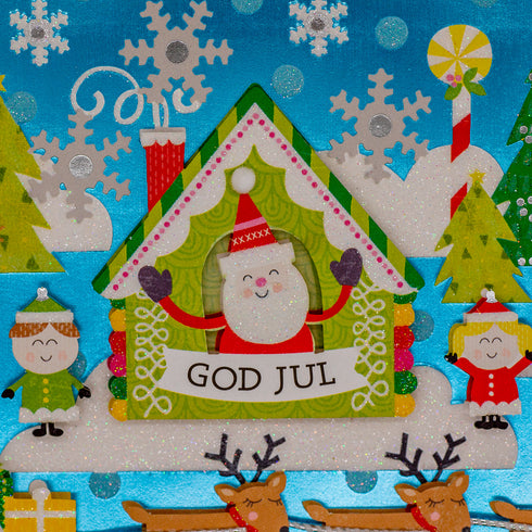 3D Julkort Tomten tittar ut