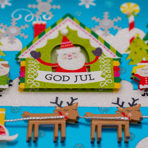 3D Julkort Tomten tittar ut