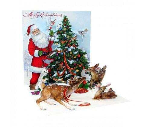 3D Pop-Up Kort - Tomten Pyntar Granen - Julkort