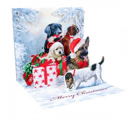 3D Pop-Up Kort - Julhundar - Julkort