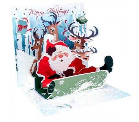 3D Pop-Up Kort - Tomtens Släde - Julkort