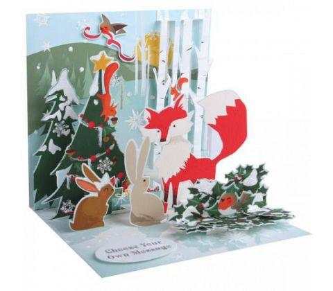 3D Pop-Up Kort - Räv m. Hare - Julkort