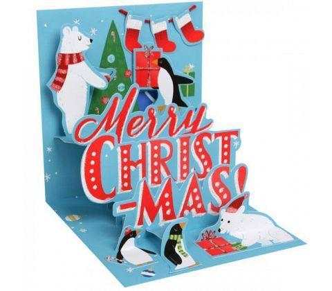 3D Pop-Up Kort - Isbjörn & Pingvin - Julkort