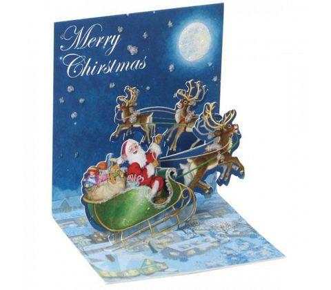 3D Pop-Up Kort - Slädtur i Månsken - Mini Julkort