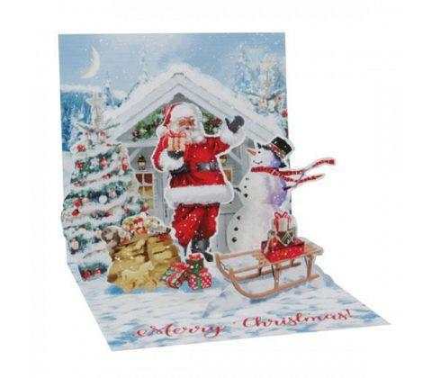 3D Pop-Up Kort - Tomte m. Snögubbe - Mini Julkort