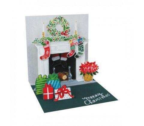 3D Pop-Up Kort - Framför Öppna Spisen - Julkort