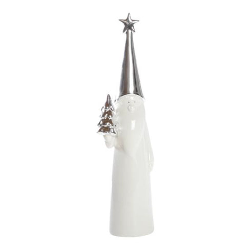 Tomte med silverluva och gran, H 36 cm