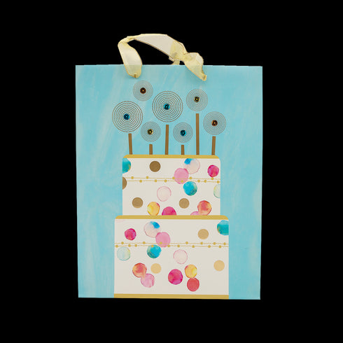 Presentpåse, turkos tårta, 26x33x15 cm